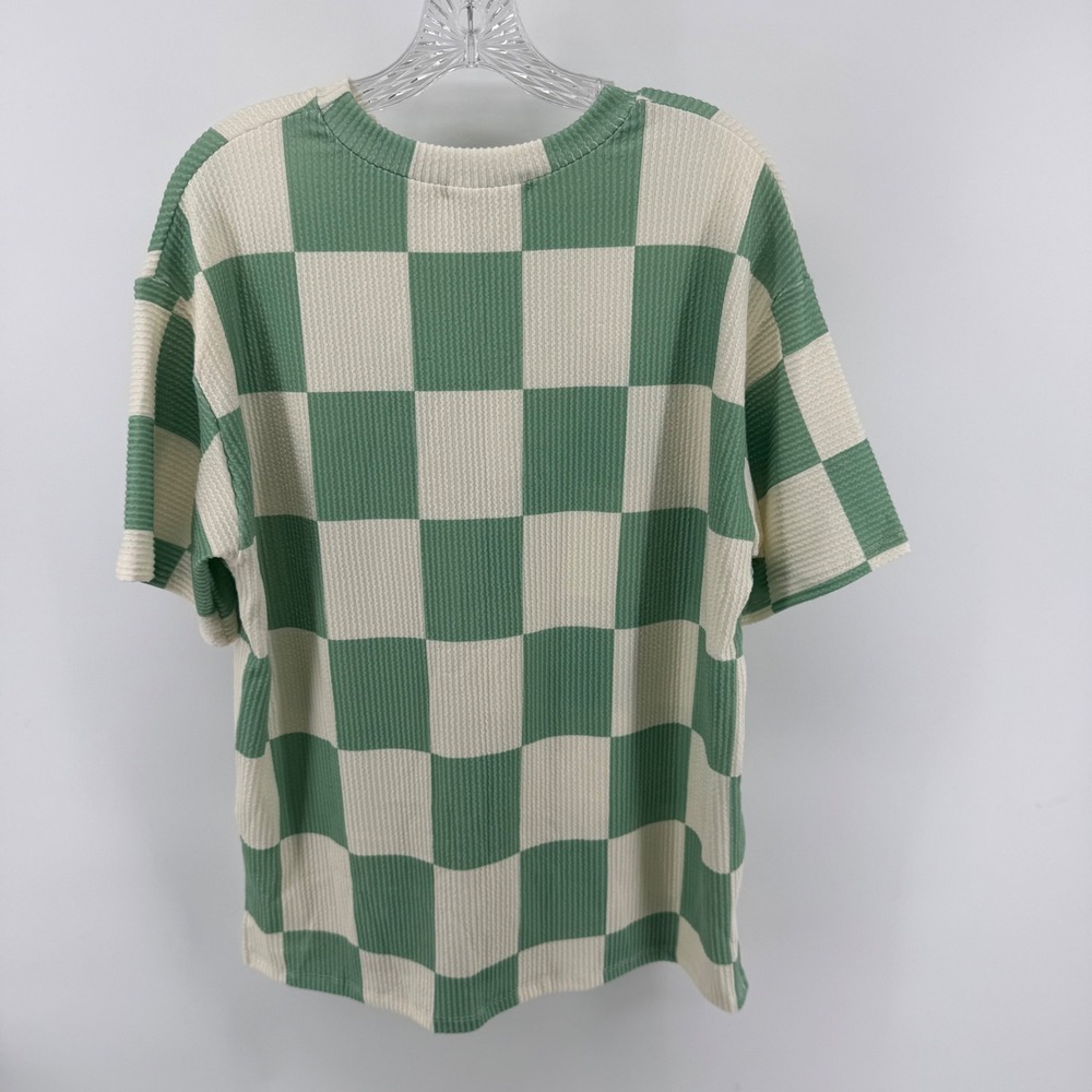 Women's Small Sage Green Checkerboard Waffle Knit 2 Piece Lounge Set NEW - Picture 3 of 9